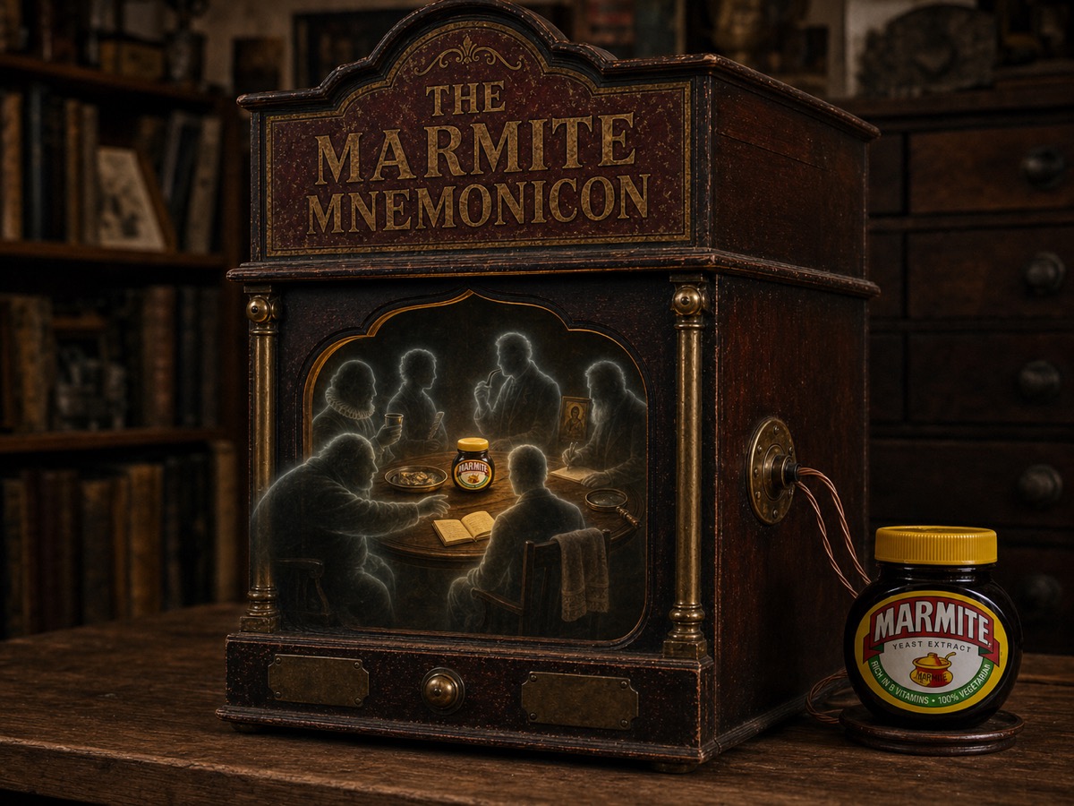 A Mnemonicon round-robin reunion. Six ghosts at one jar, with proper disagreement, and the crossover story Shakespeare asked Adams to tell