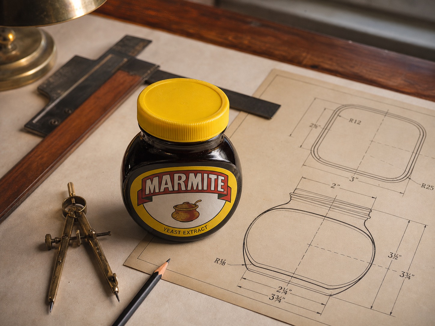 The Marmite jar has flat sides, which is not news